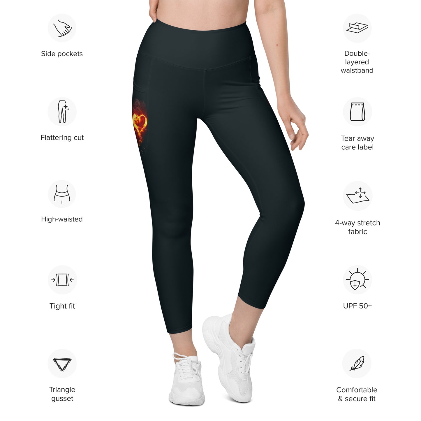 GymWidowz Leggings with pockets - Burning Heart