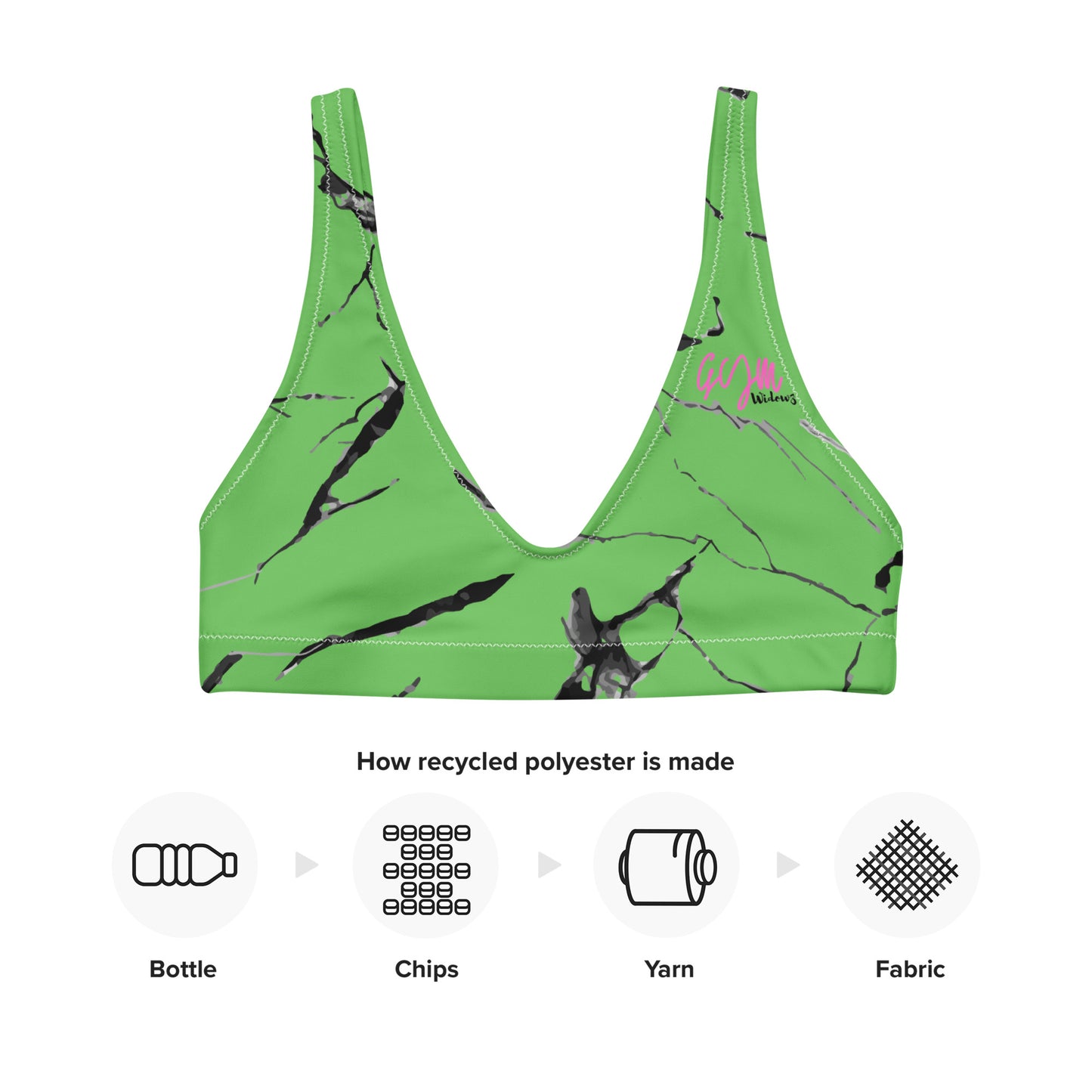 GymWidowz Recycled padded bikini top - Green (Marble)