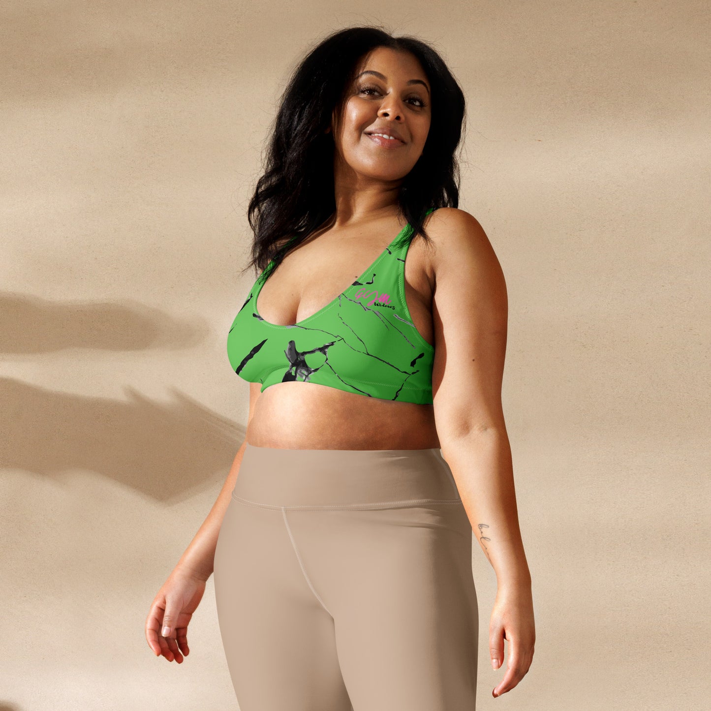 GymWidowz Recycled padded bikini top - Green (Marble)