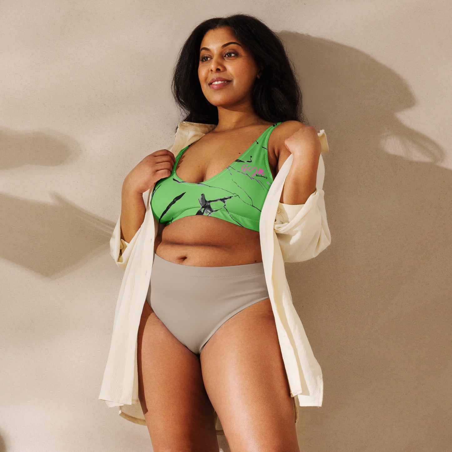 GymWidowz Recycled padded bikini top - Green (Marble)