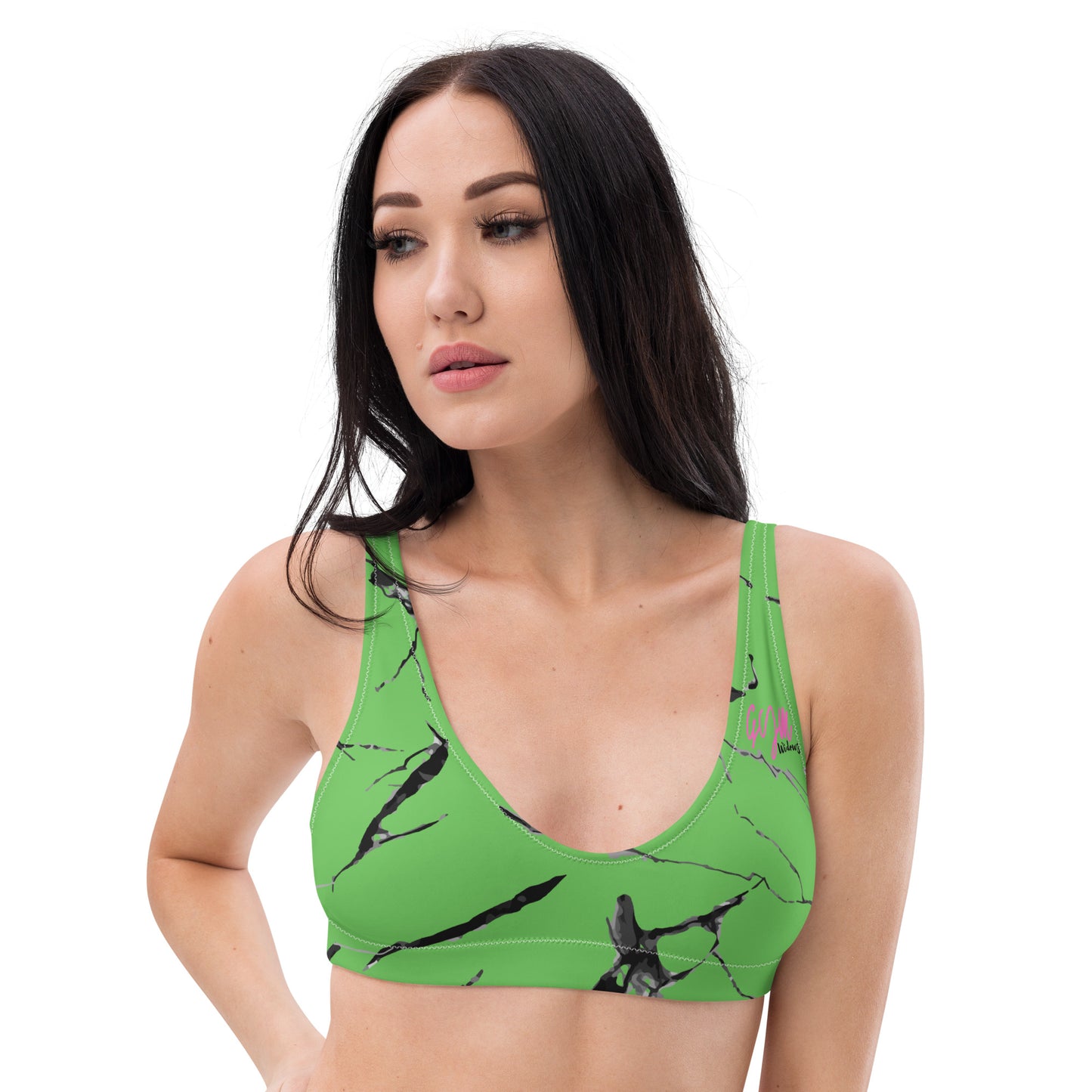 GymWidowz Recycled padded bikini top - Green (Marble)