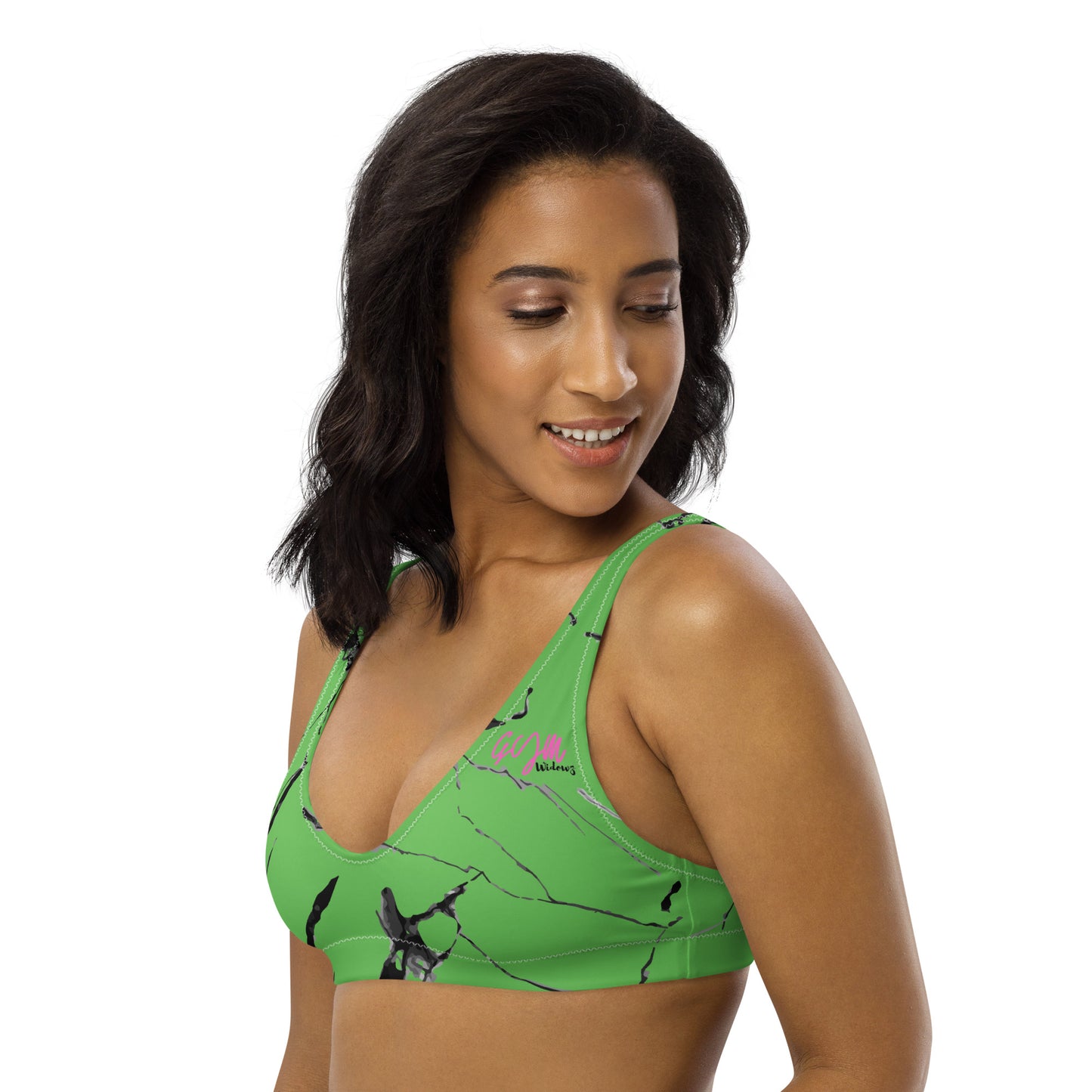 GymWidowz Recycled padded bikini top - Green (Marble)