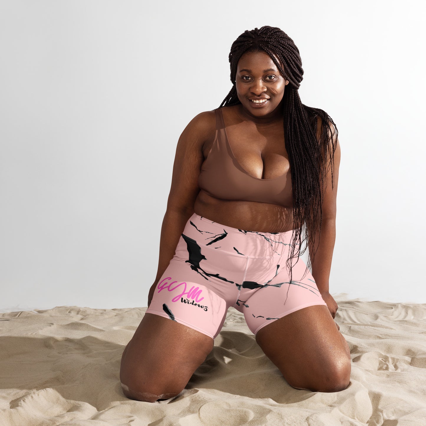 GymWidowz Yoga Shorts - Pink (Marble)