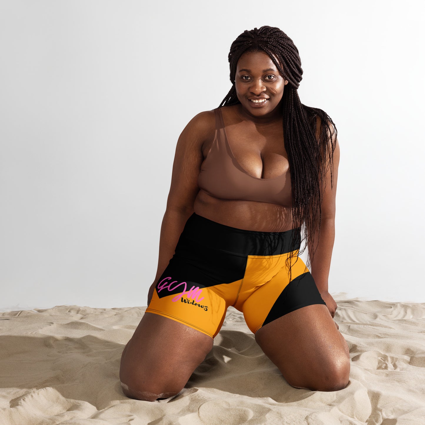 GymWidowz Yoga Shorts - Abstract Black/Yellow