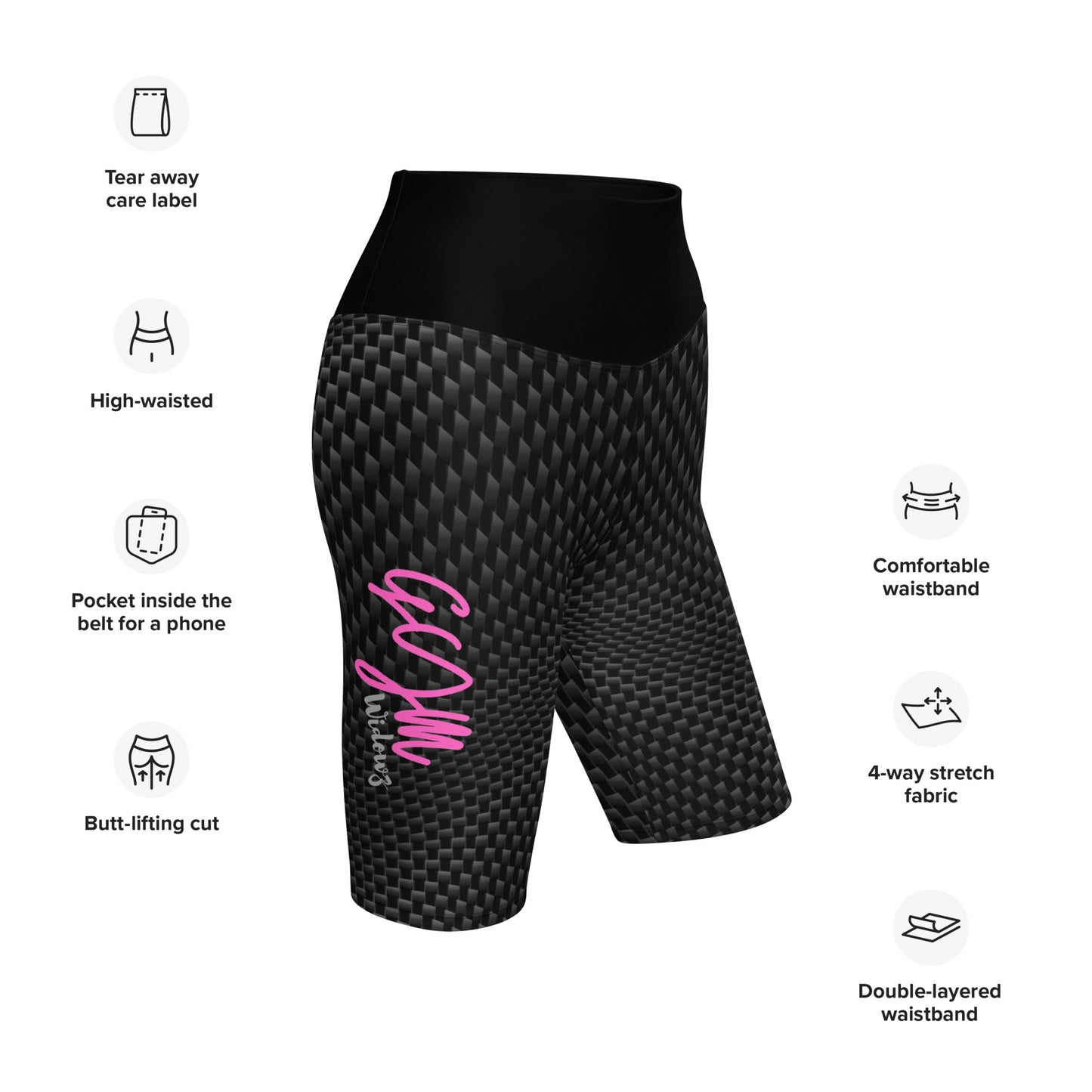 GymWidowz Biker Shorts - Carbon Fibre