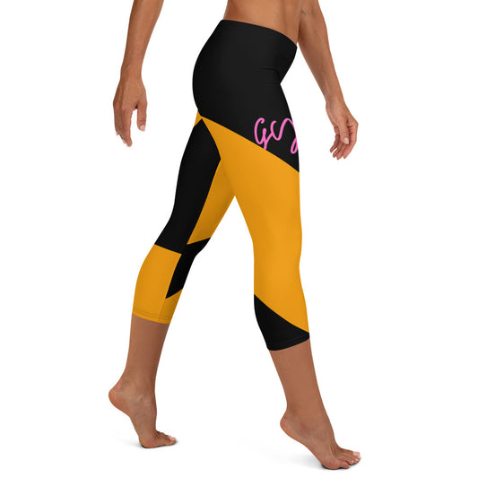 GymWidowz Capri Leggings - Abstract Yellow/Black