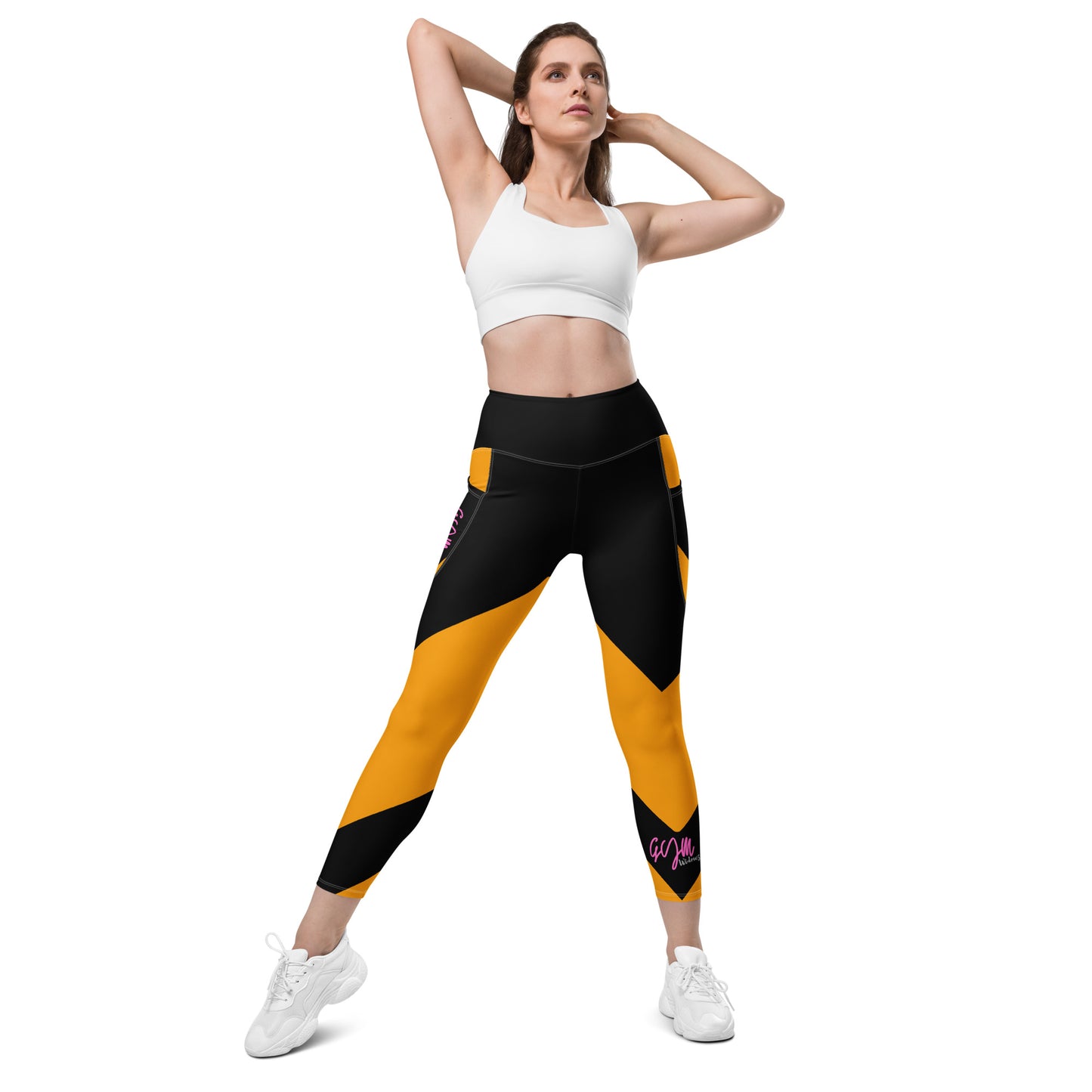 GymWidowz Leggings with pockets - Abstract Yellow/Black