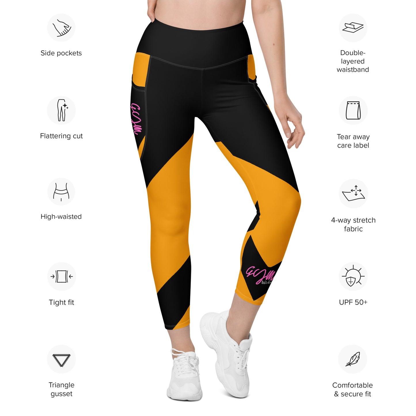 GymWidowz Leggings with pockets - Abstract Yellow/Black