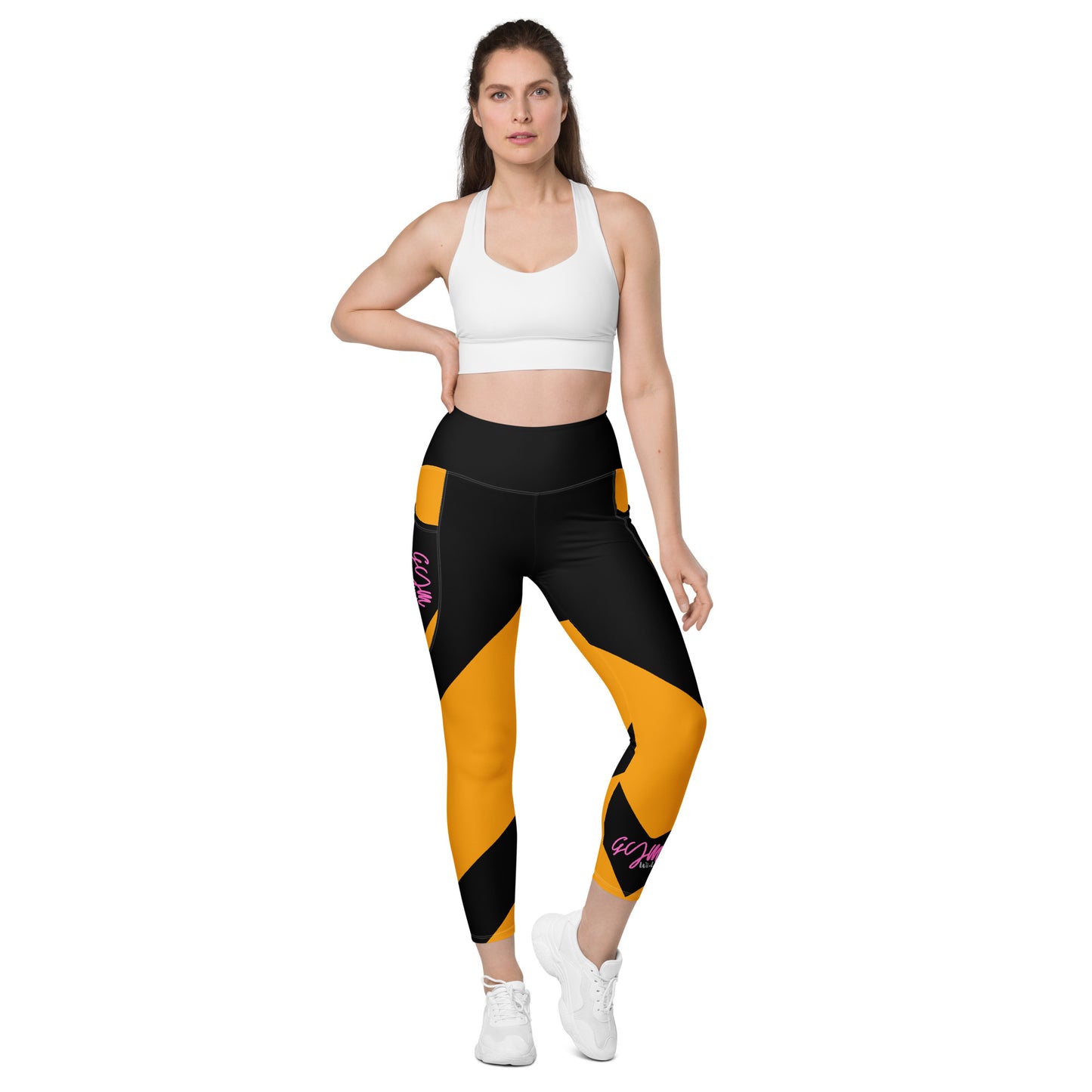 GymWidowz Leggings with pockets - Abstract Yellow/Black