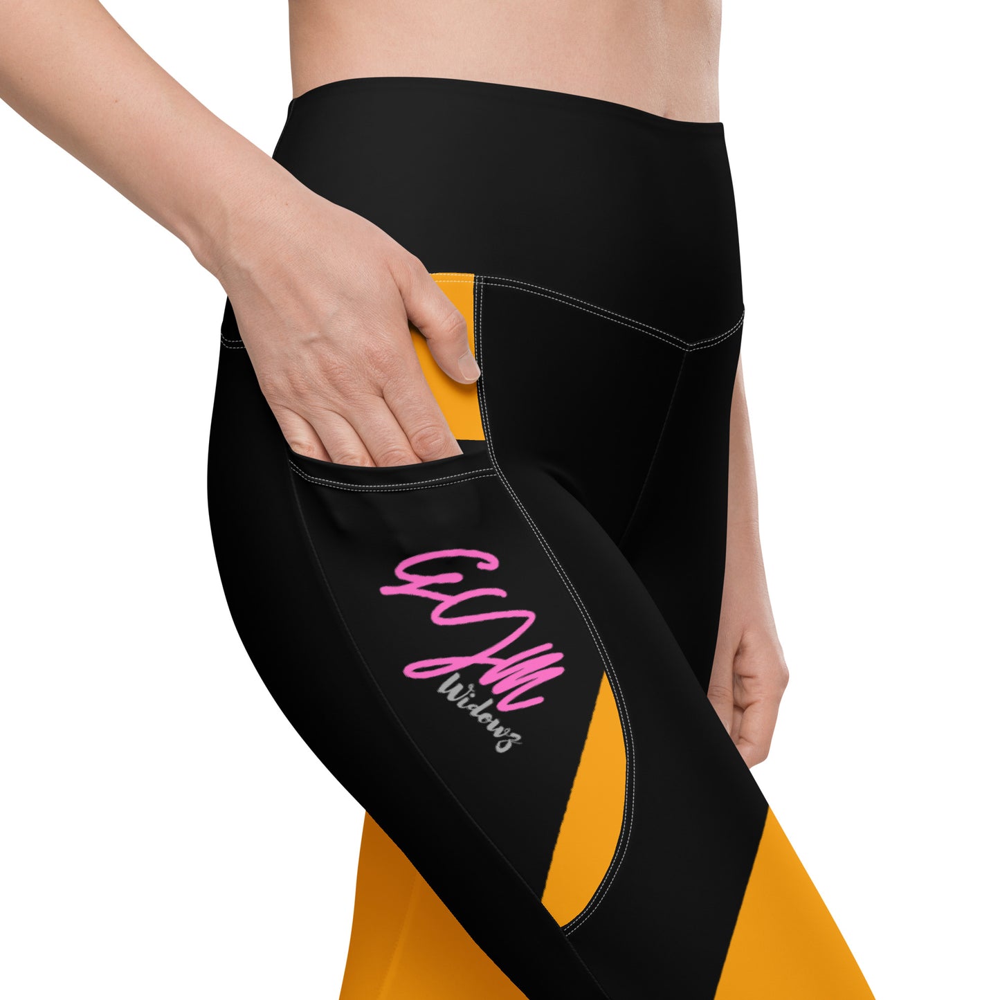 GymWidowz Leggings with pockets - Abstract Yellow/Black