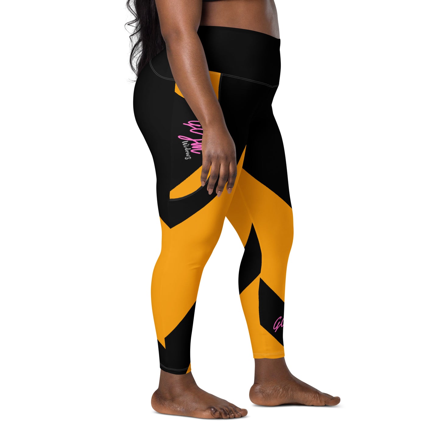 GymWidowz Leggings with pockets - Abstract Yellow/Black