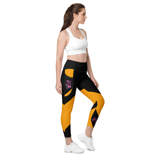 GymWidowz Leggings with pockets - Abstract Yellow/Black