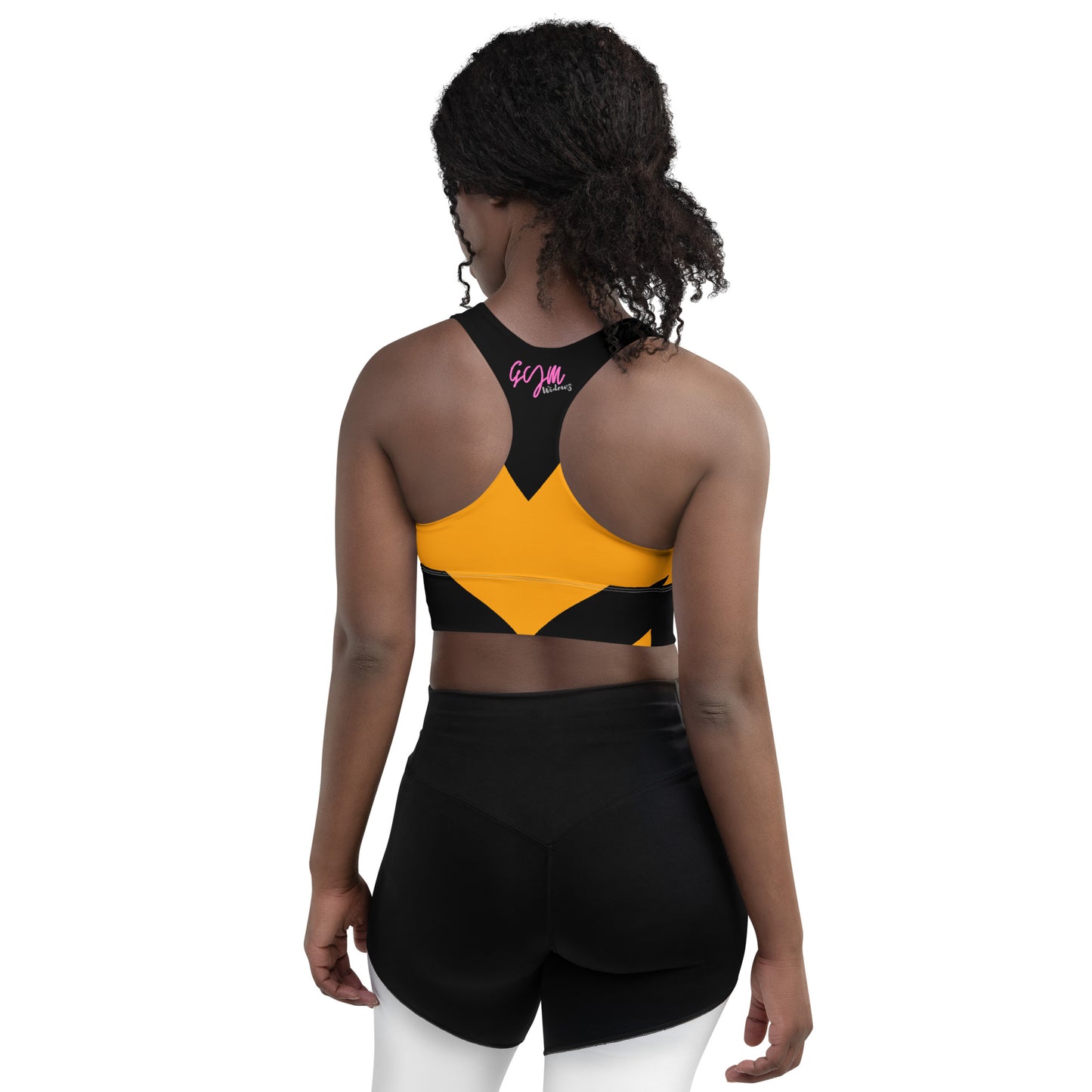 GymWidowz Longline sports bra - Abstract Black/Yellow