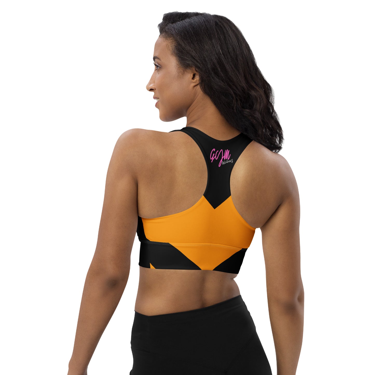 GymWidowz Longline sports bra - Abstract Black/Yellow