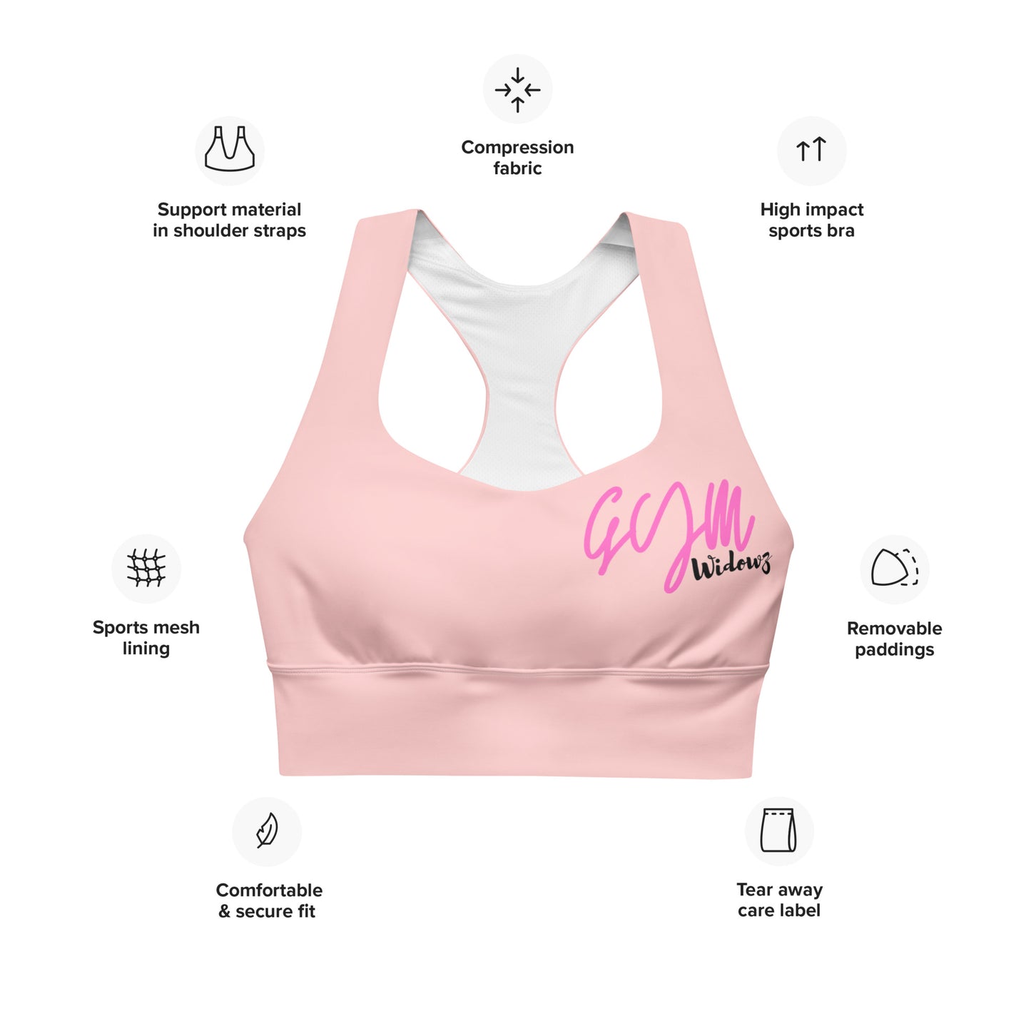 GymWidowz Longline sports bra - Pink