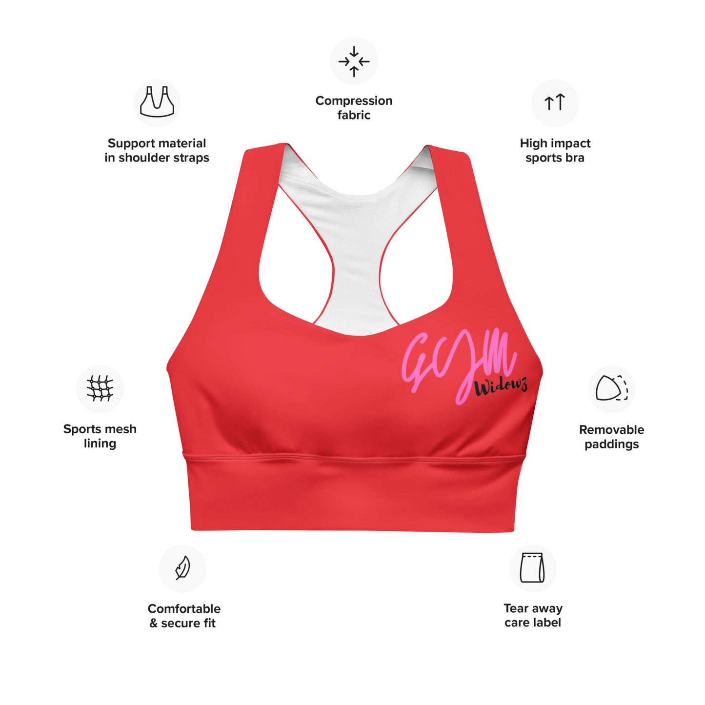 GymWidowz Longline sports bra - Red