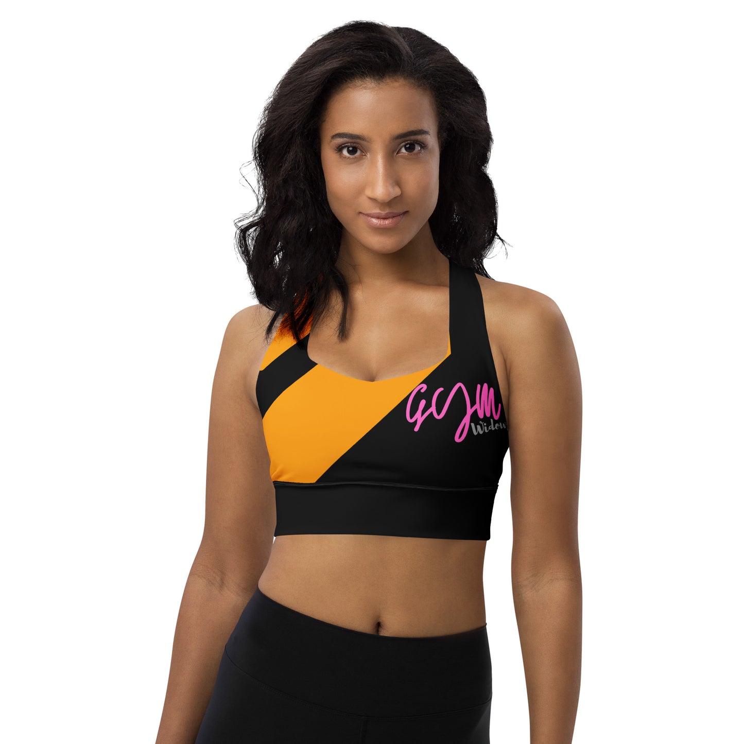 GymWidowz Longline sports bra - Abstract Black/Yellow