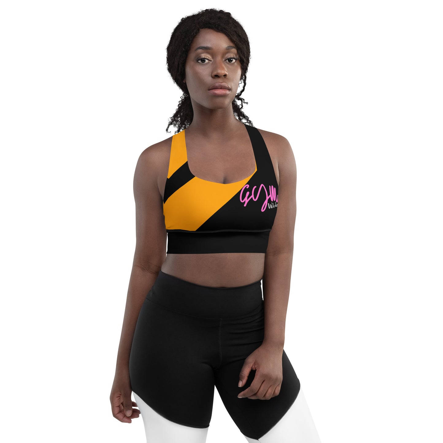 GymWidowz Longline sports bra - Abstract Black/Yellow