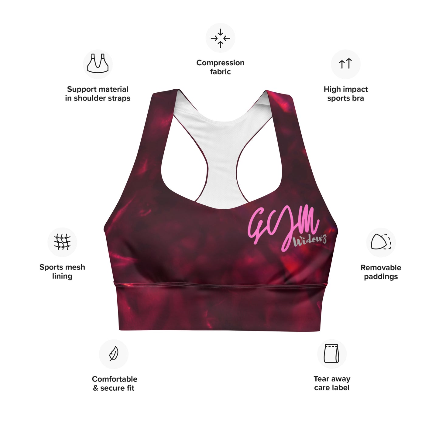 GymWidowz Longline sports bra - Hot Lava