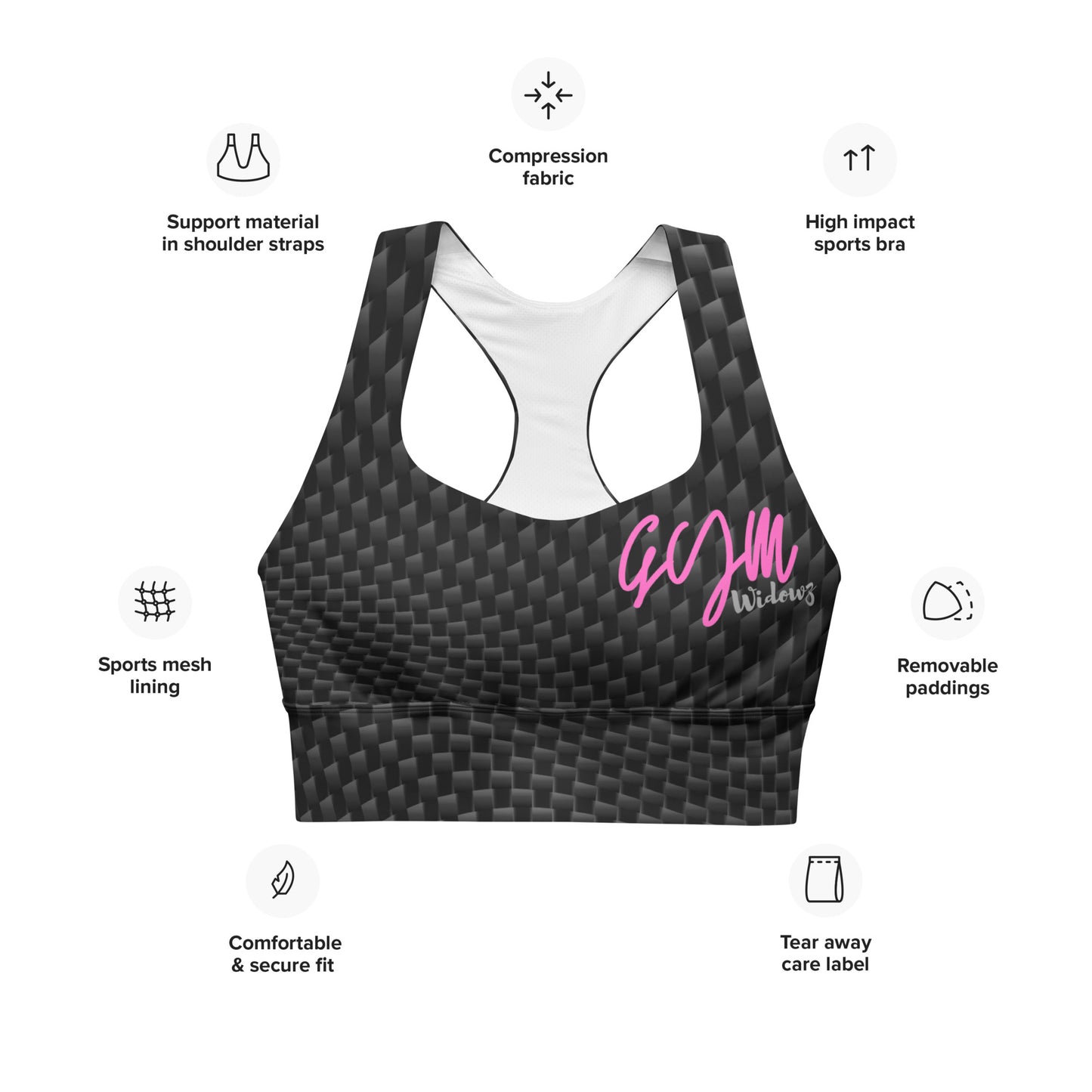 GymWidowz Longline sports bra - Carbon Fibre