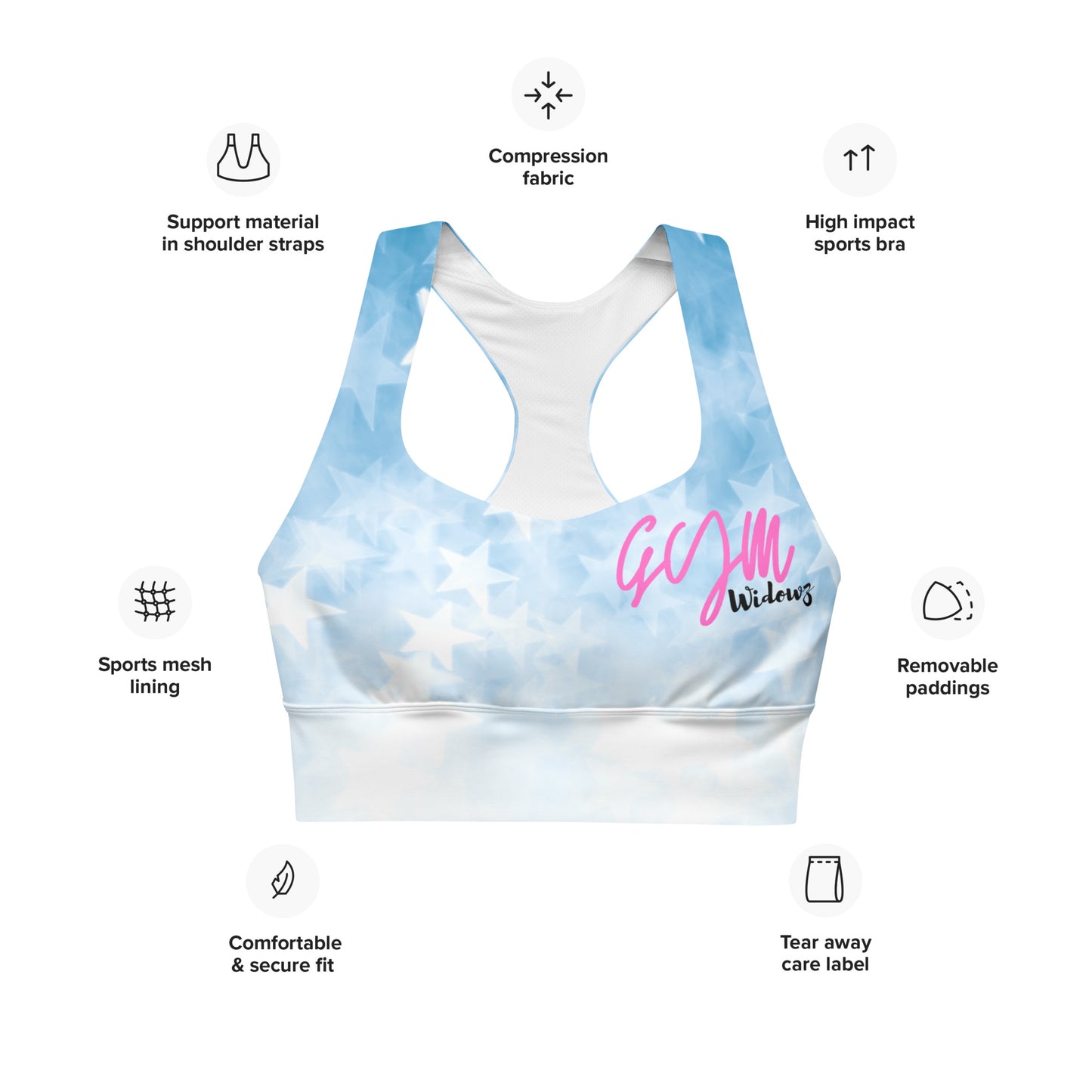 GymWidowz Longline sports bra - Stars