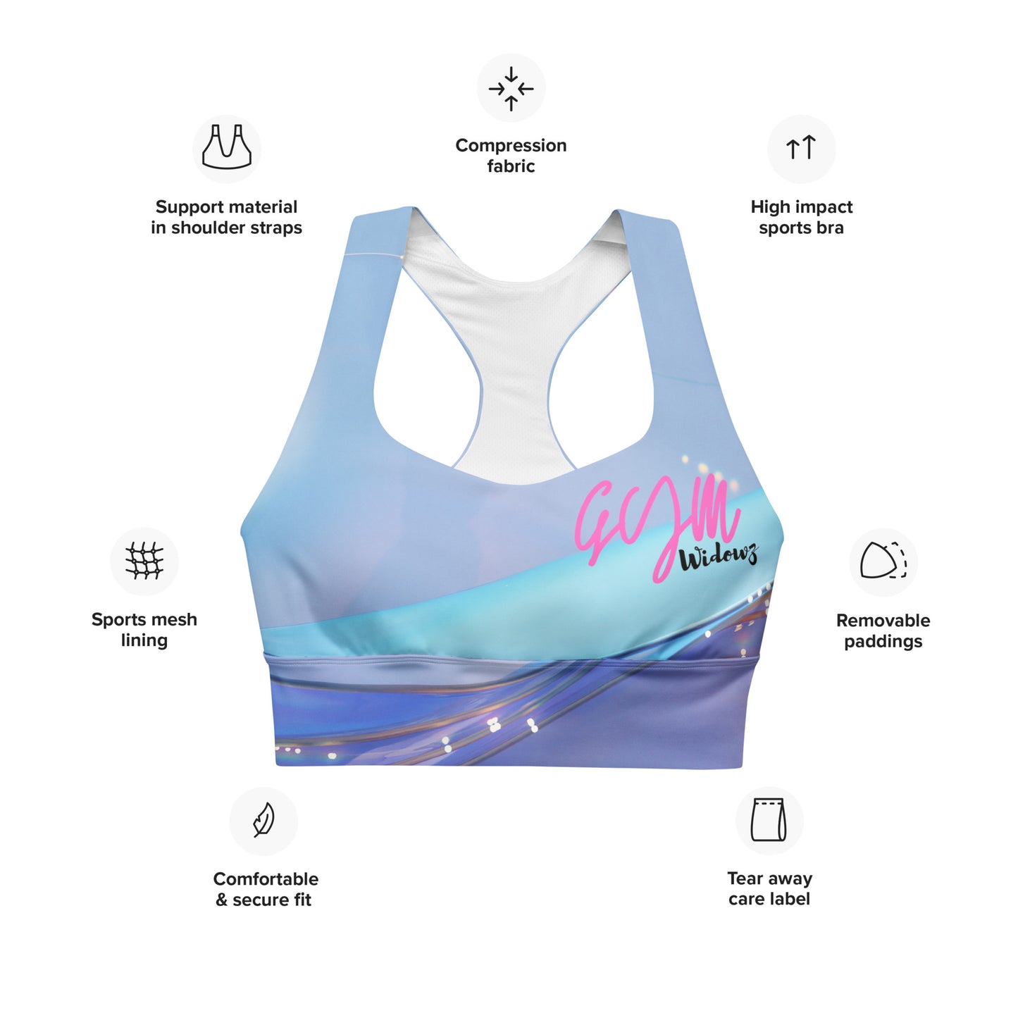 GymWidowz Longline sports bra - The Blues