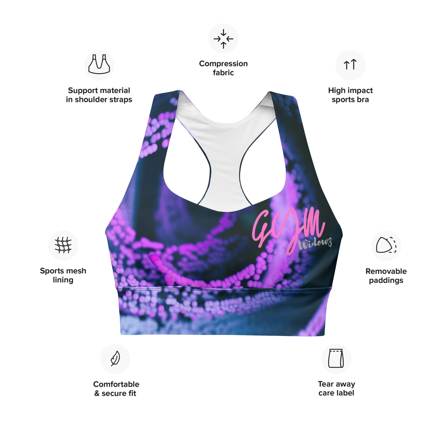 GymWidowz Longline sports bra - Purple Swirl