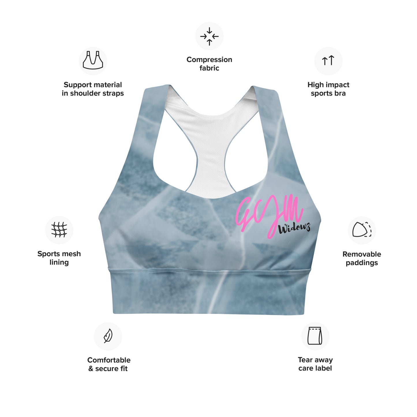 GymWidowz Longline sports bra - Cracked Ice