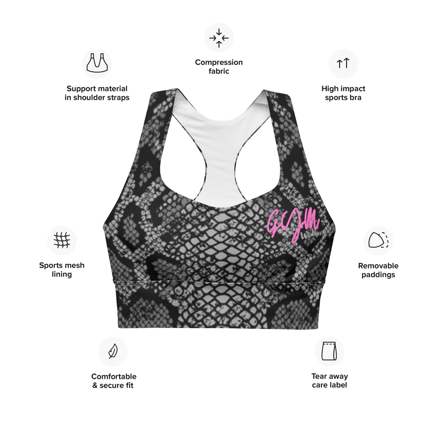 GymWidowz Longline sports bra - Snakeskin