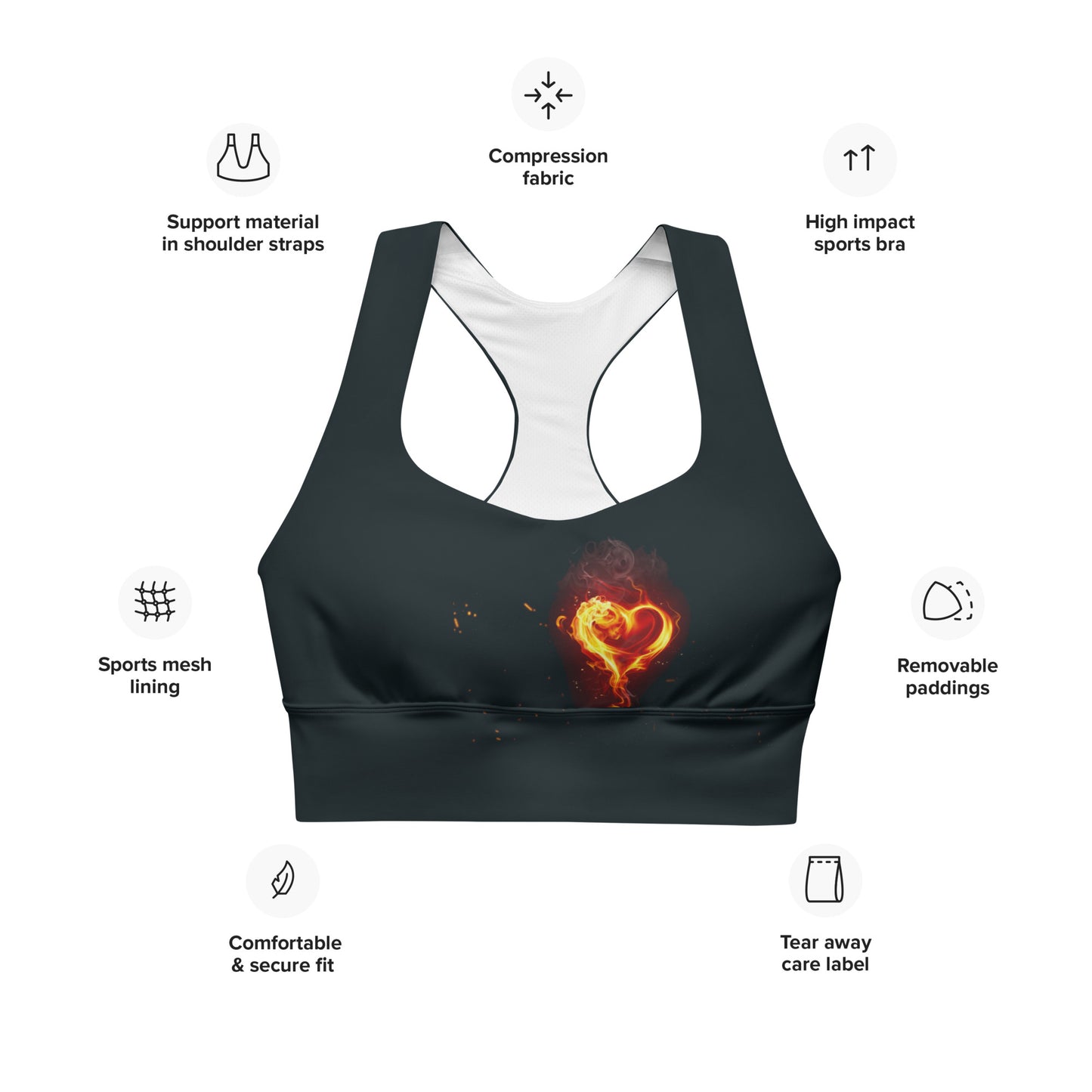 GymWidowz Longline sports bra - Burning Heart