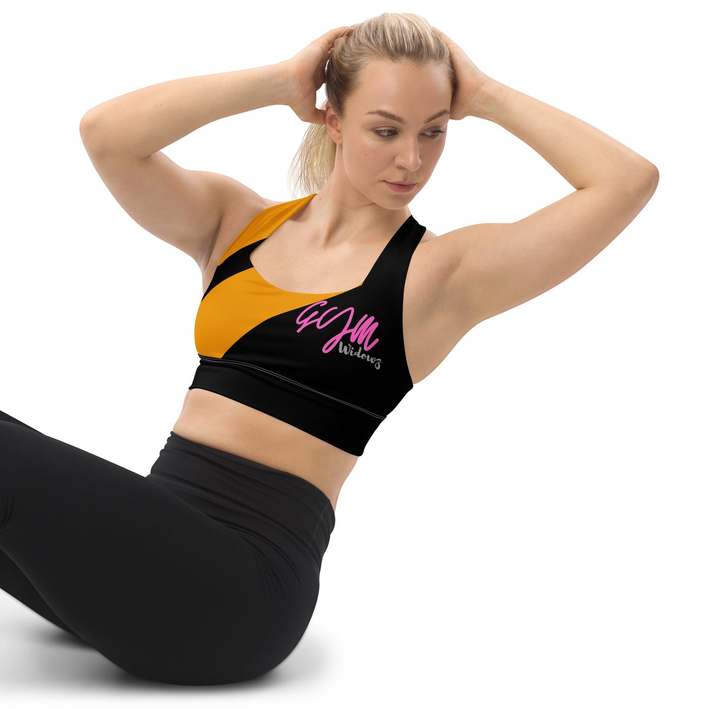 GymWidowz Longline sports bra - Abstract Black/Yellow