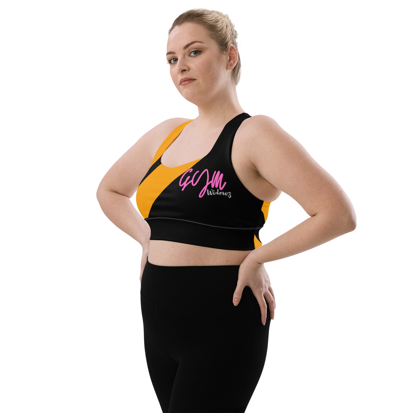 GymWidowz Longline sports bra - Abstract Black/Yellow