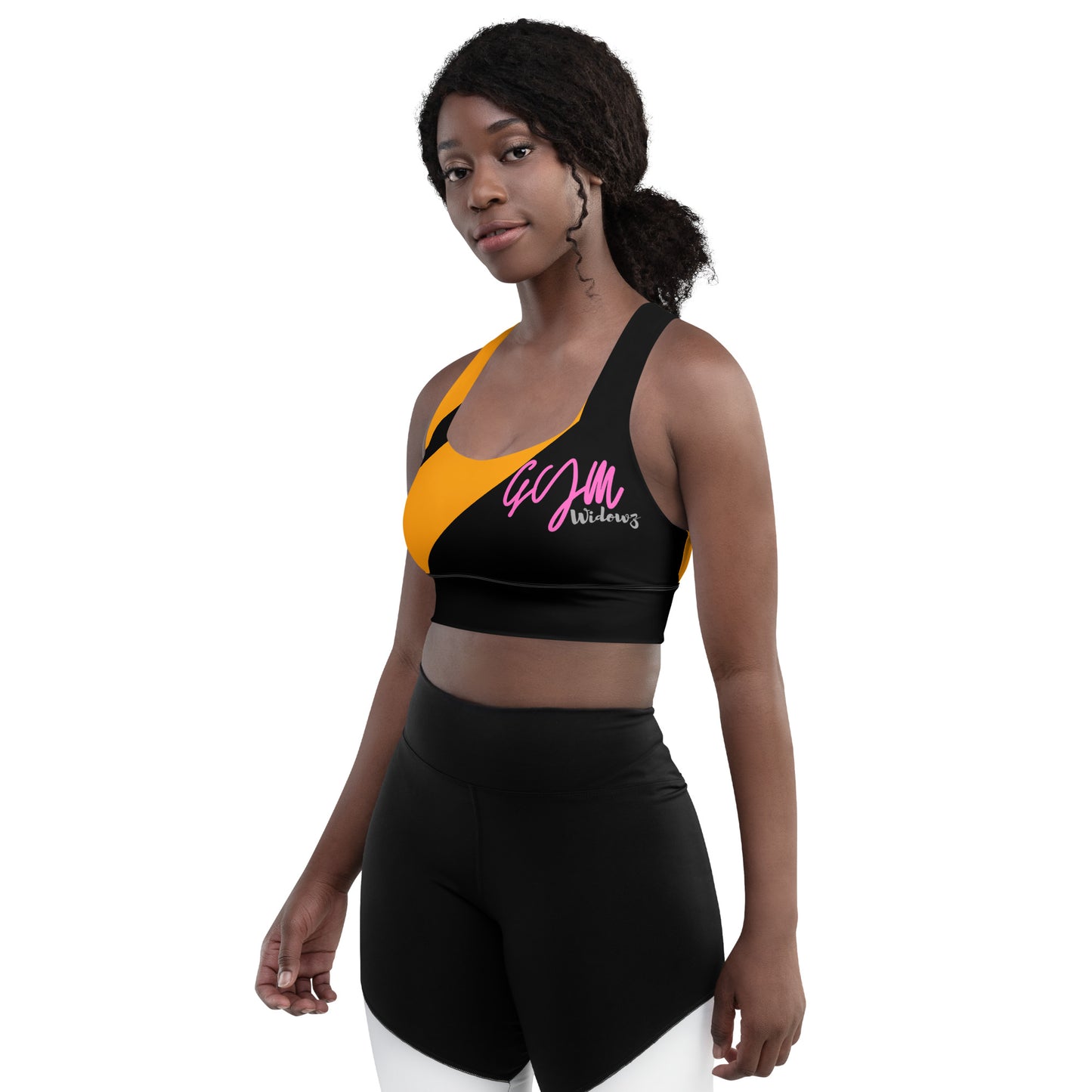 GymWidowz Longline sports bra - Abstract Black/Yellow