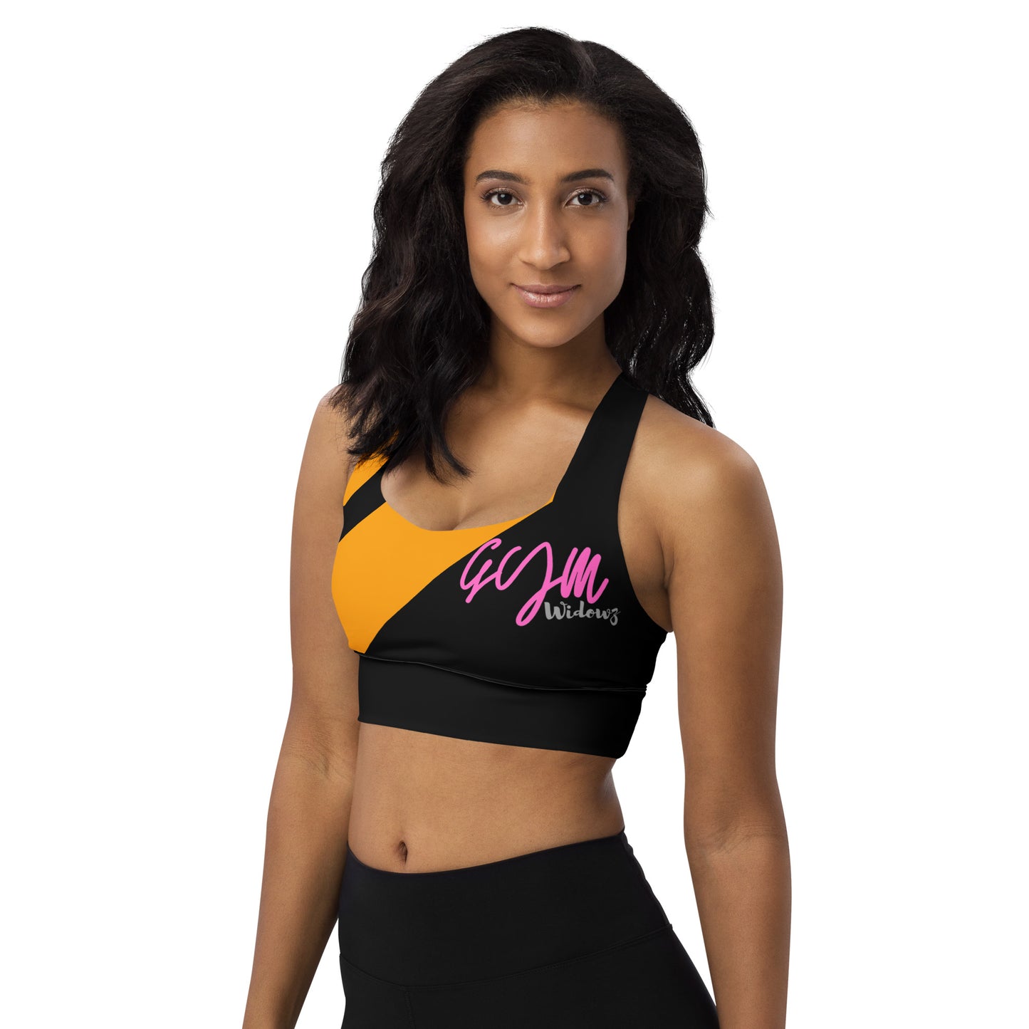 GymWidowz Longline sports bra - Abstract Black/Yellow