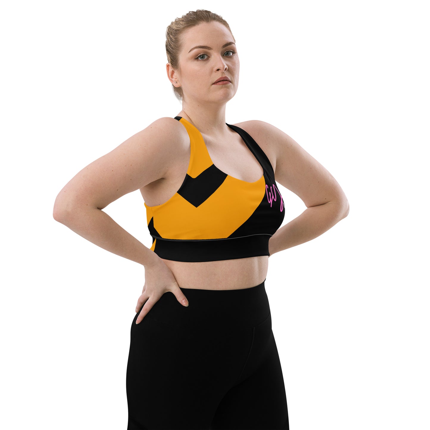 GymWidowz Longline sports bra - Abstract Black/Yellow