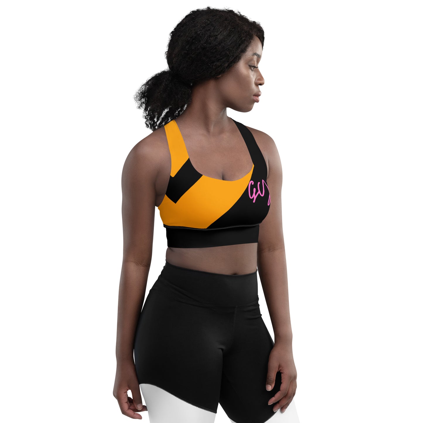 GymWidowz Longline sports bra - Abstract Black/Yellow