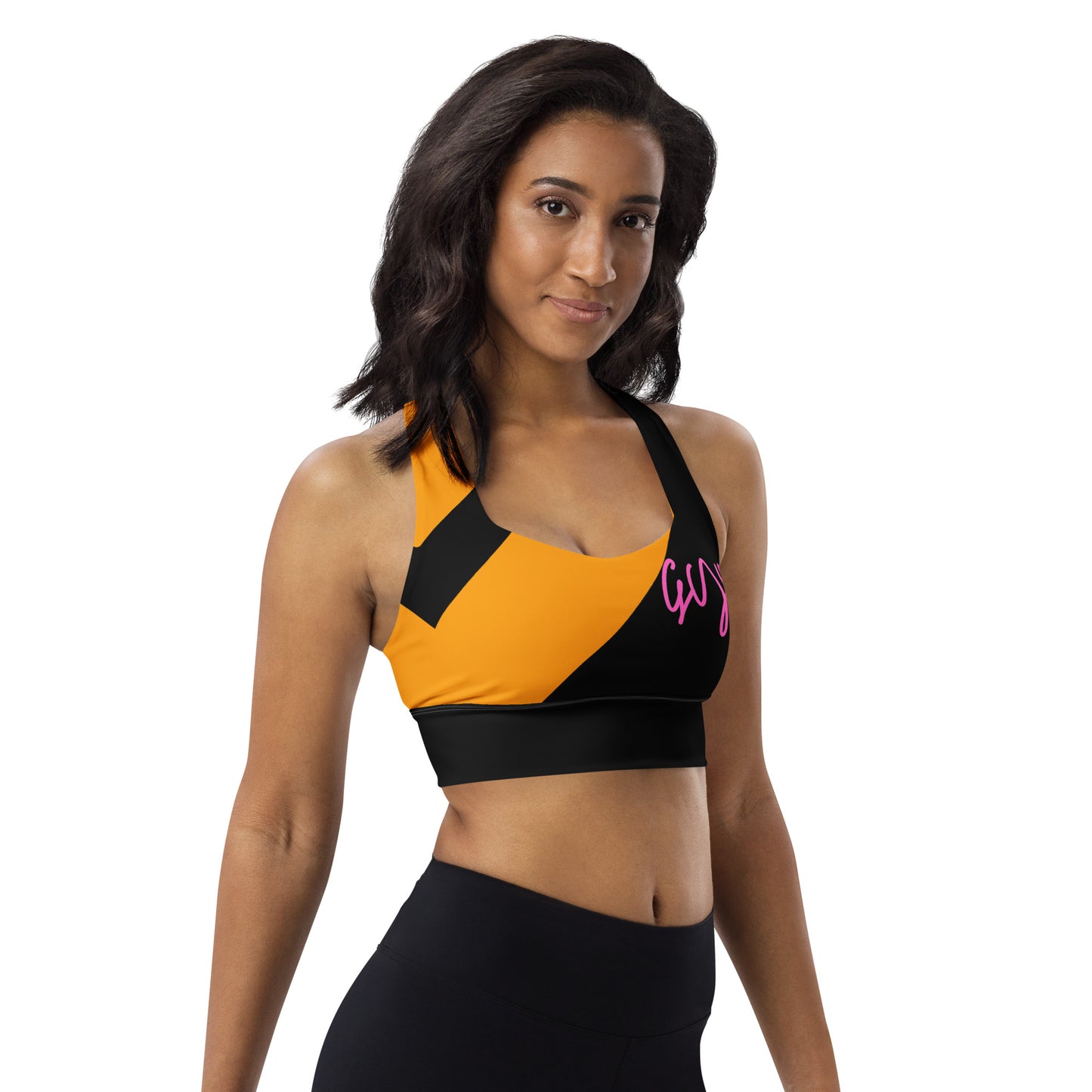 GymWidowz Longline sports bra - Abstract Black/Yellow