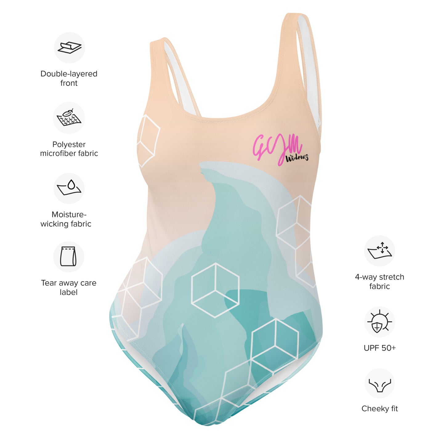 GymWidowz One-Piece Swimsuit - Waves & Cubes