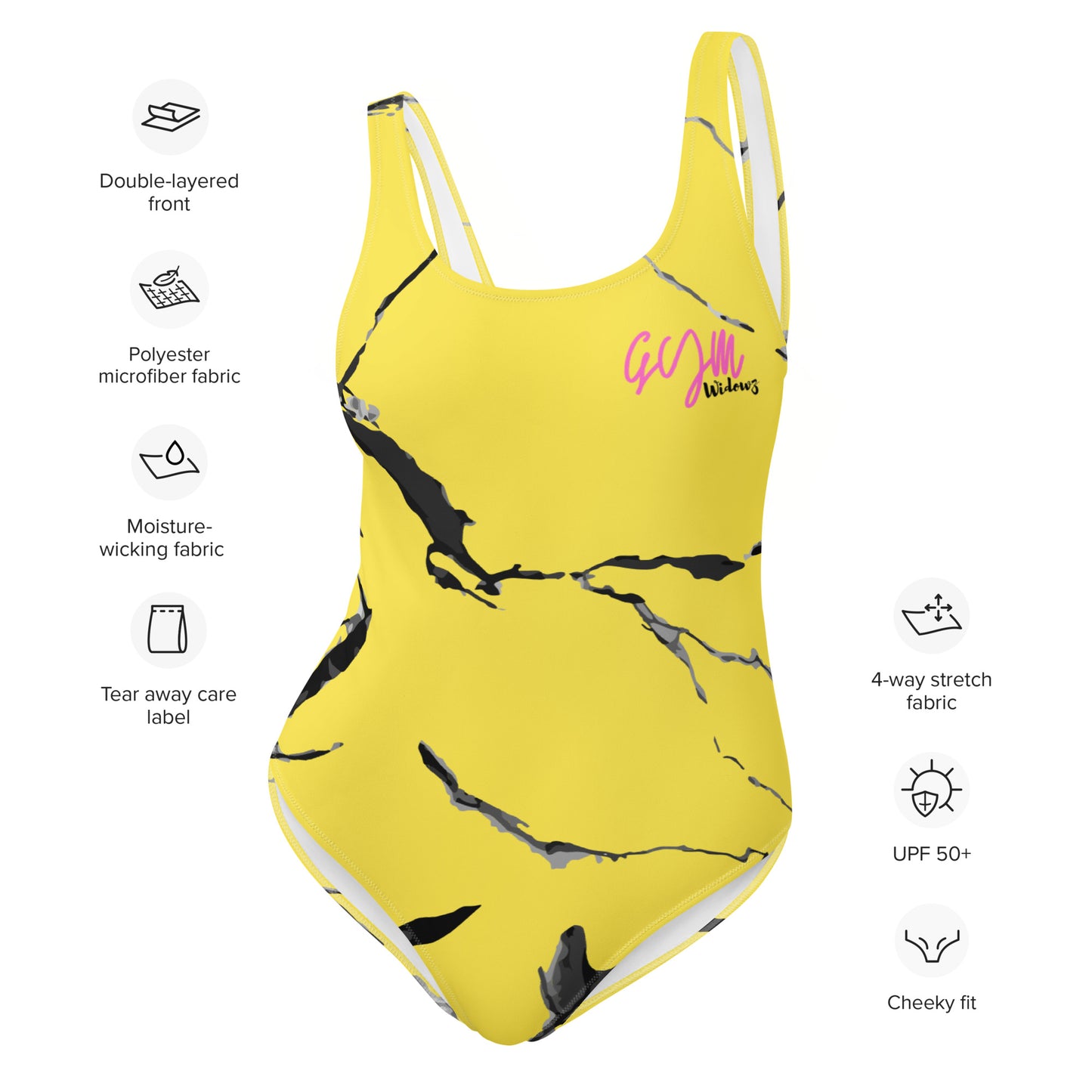 GymWidowz One-Piece Swimsuit - Daisy Yellow (Marble)