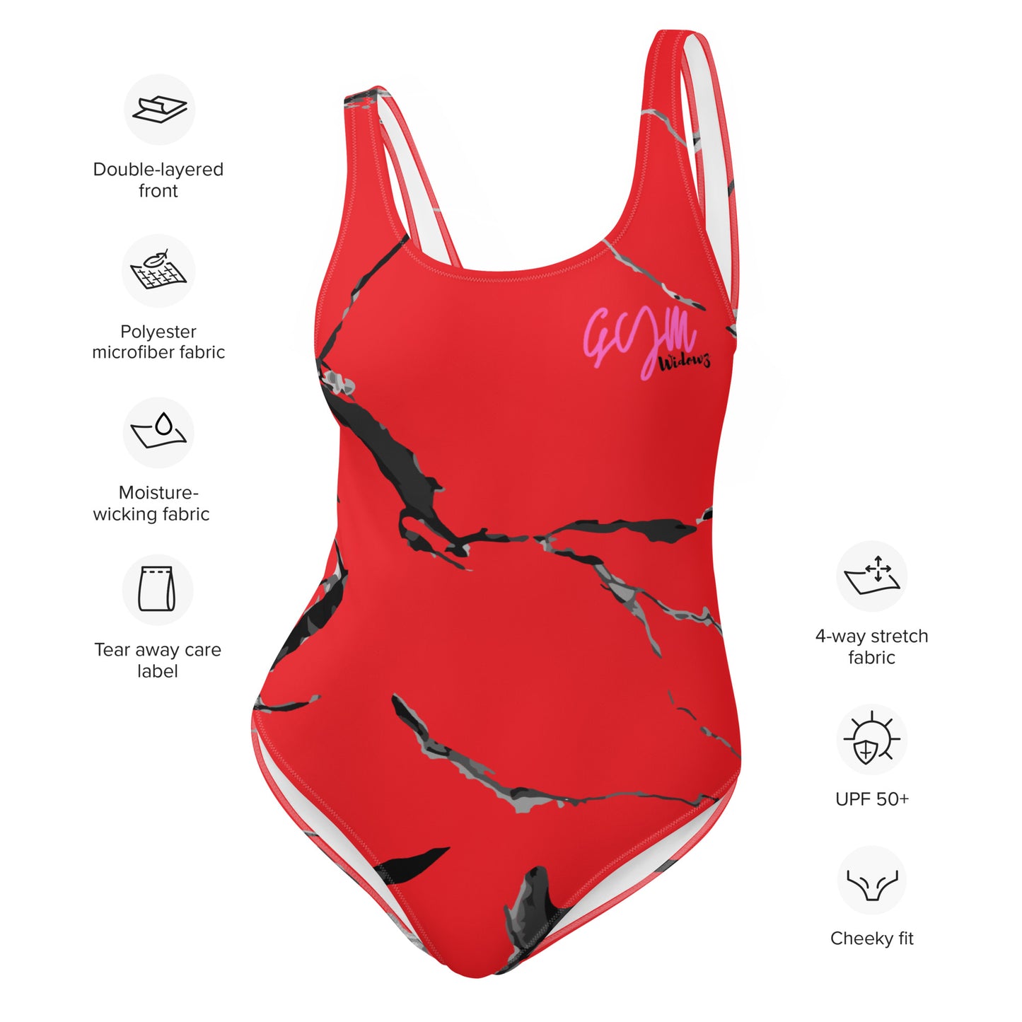 GymWidowz One-Piece Swimsuit - Red (Marble)