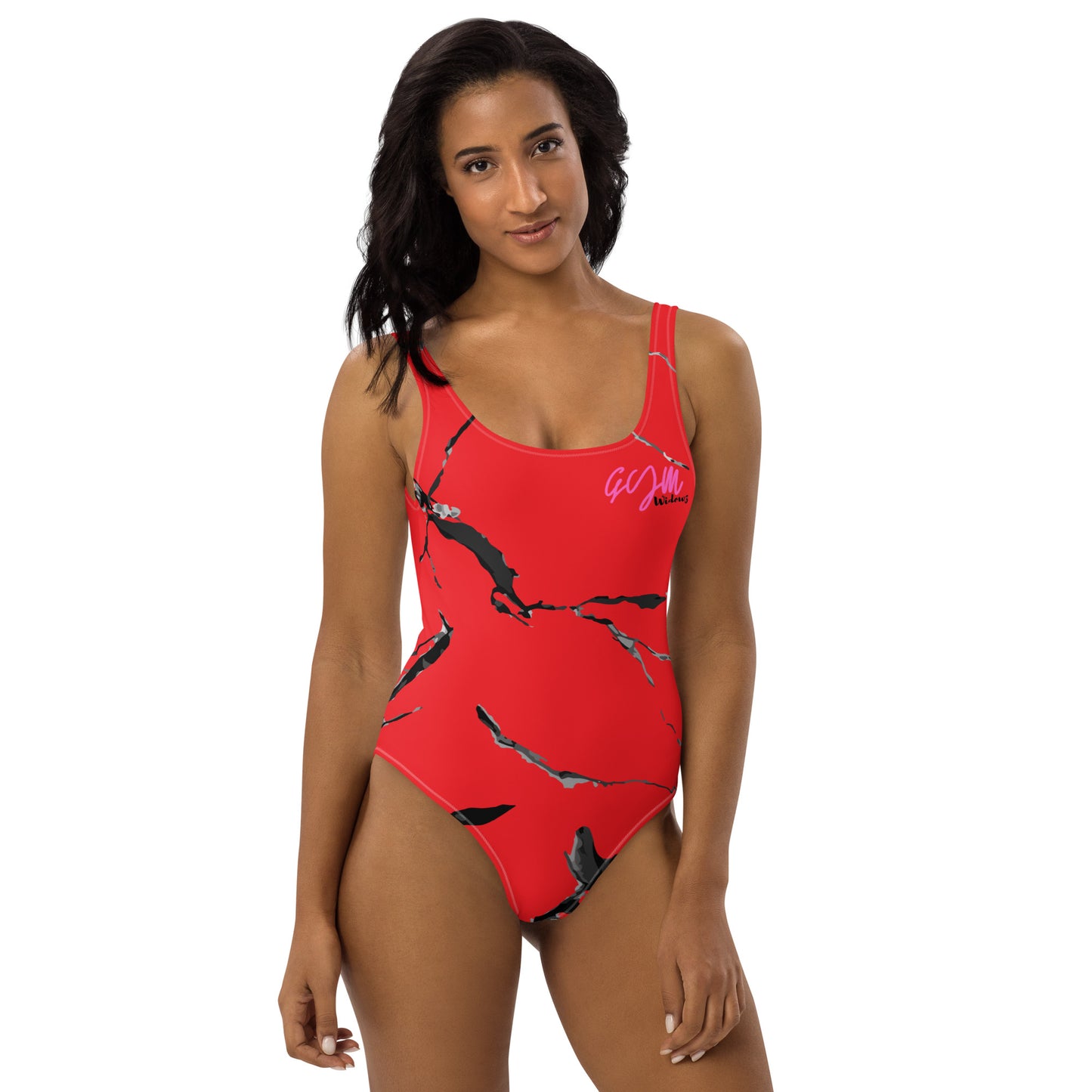 GymWidowz One-Piece Swimsuit - Red (Marble)