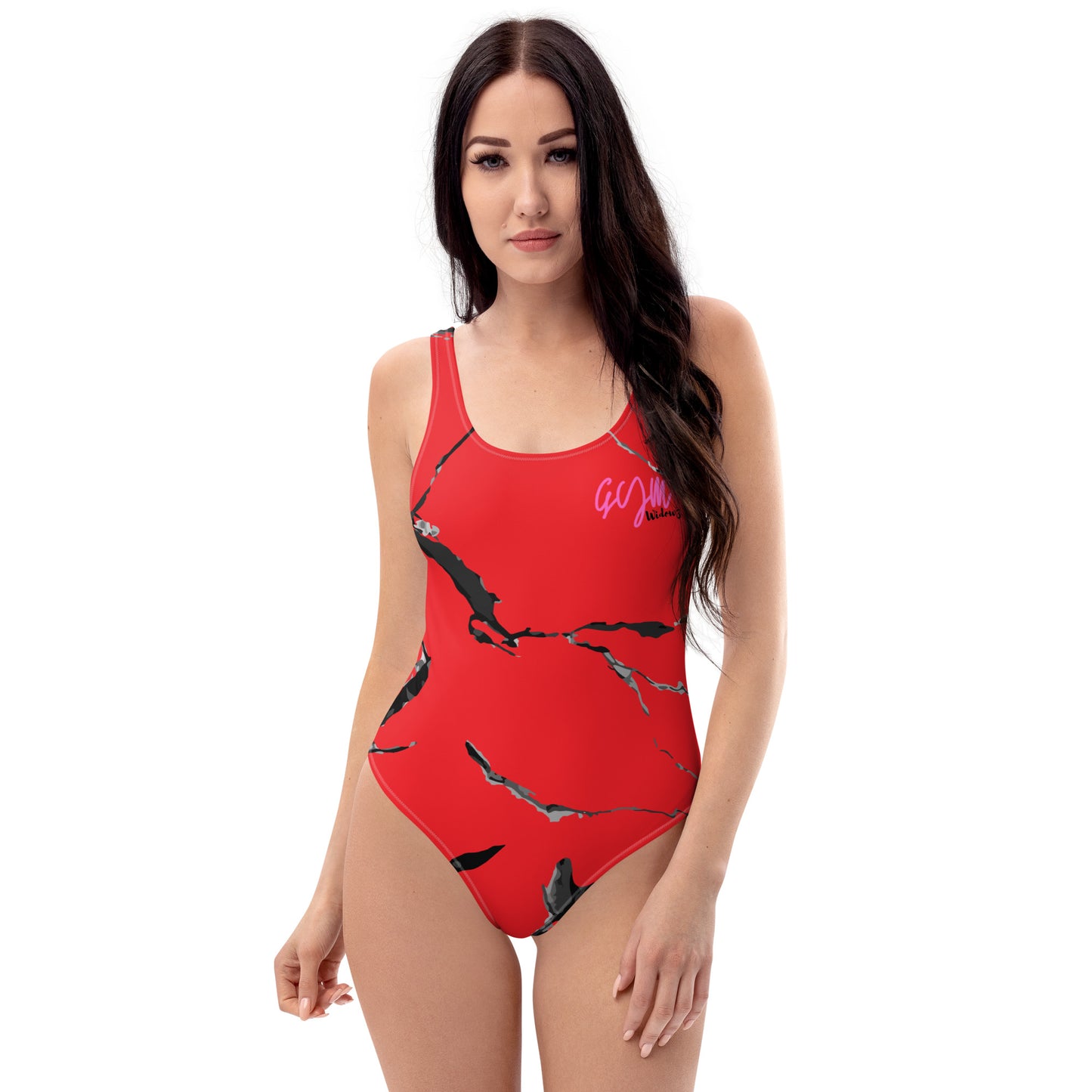 GymWidowz One-Piece Swimsuit - Red (Marble)