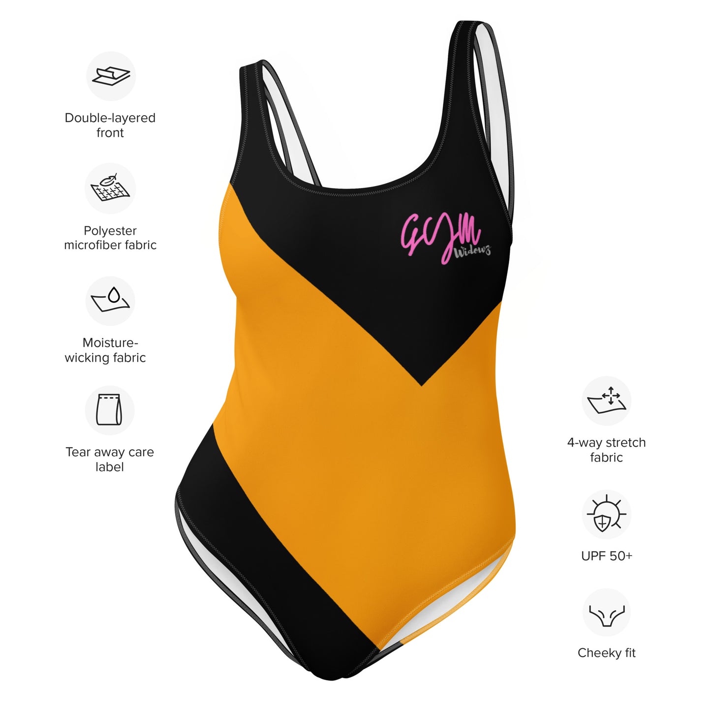 GymWidowz One-Piece Swimsuit - Abstract Black/Yellow