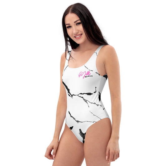 GymWidowz One-Piece Swimsuit - White (Marble)