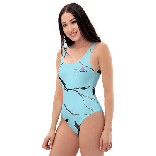 GymWidowz One-Piece Swimsuit - Light Blue (Marble)