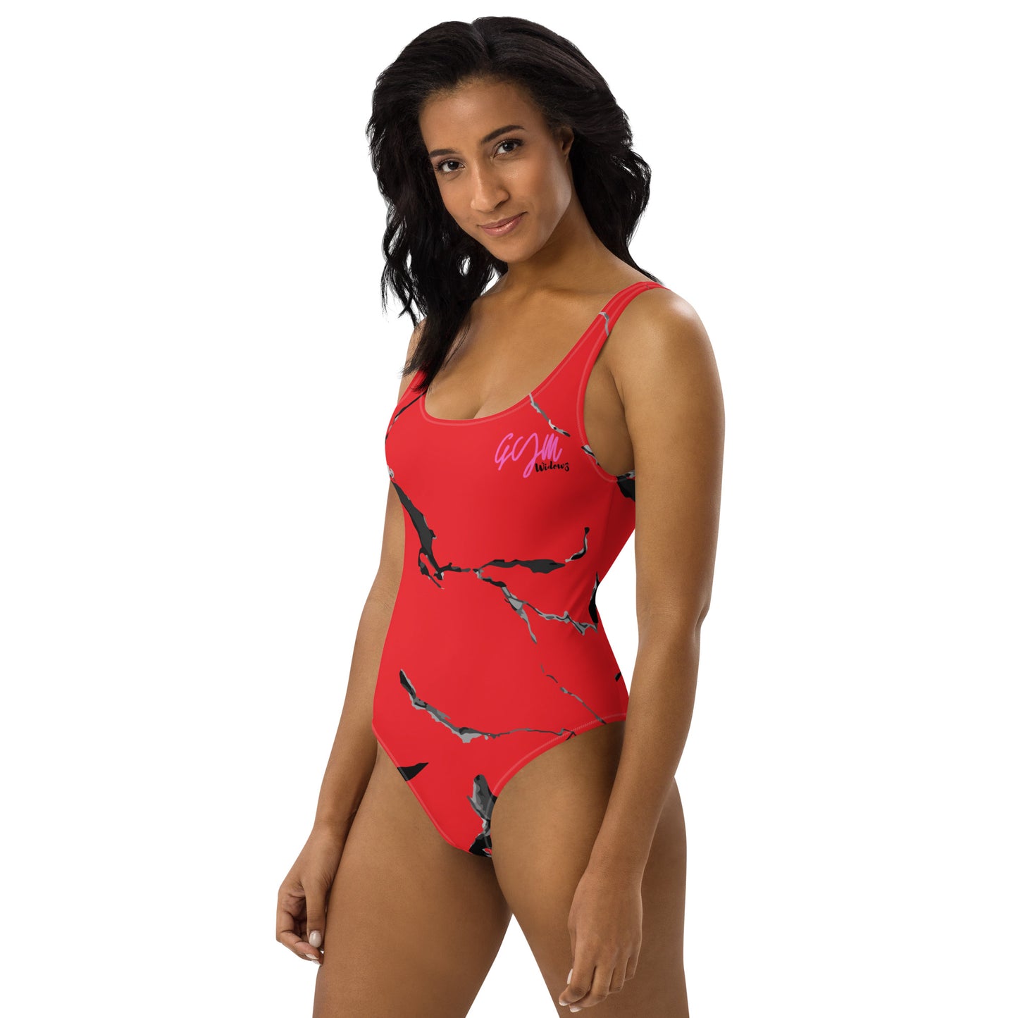 GymWidowz One-Piece Swimsuit - Red (Marble)