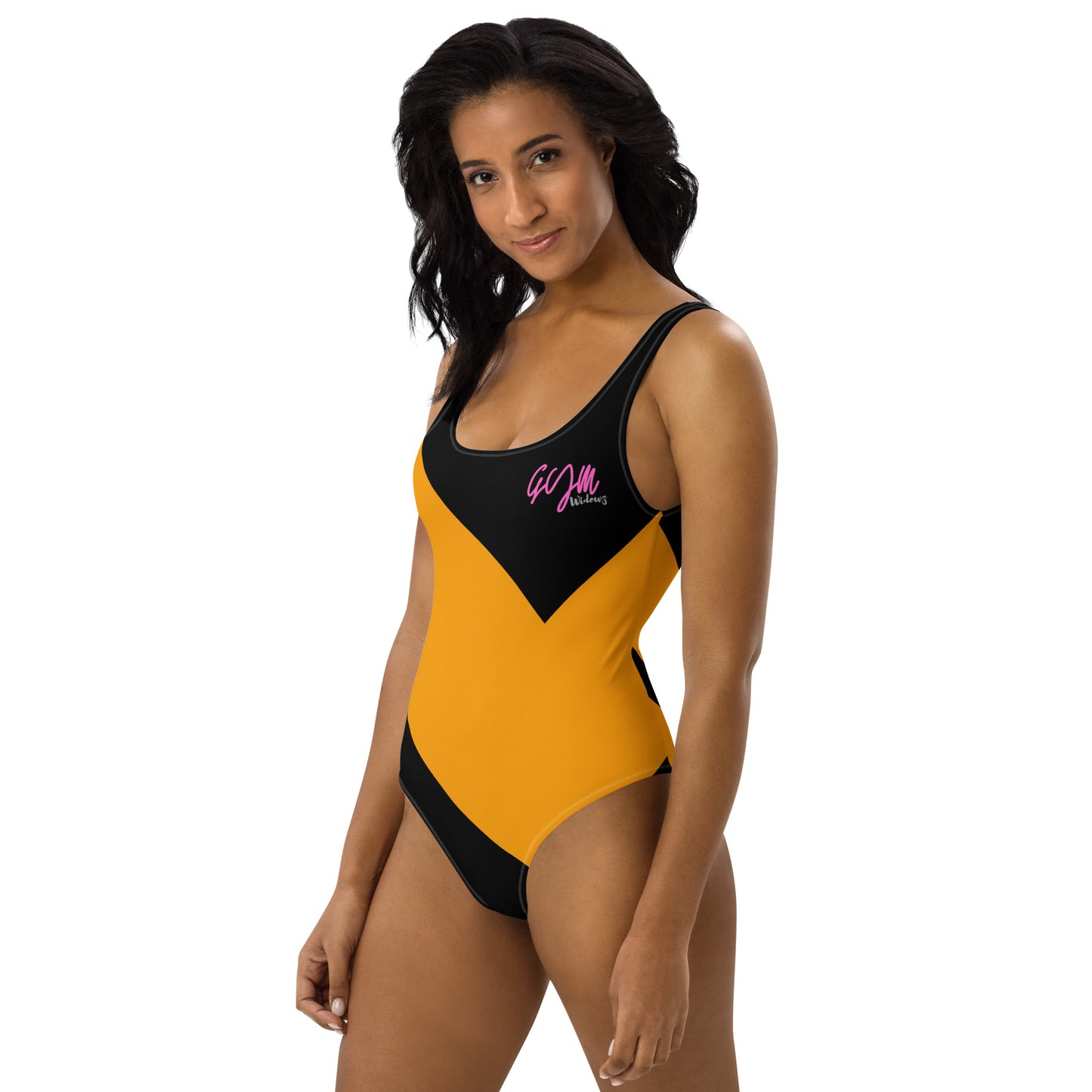 GymWidowz One-Piece Swimsuit - Abstract Black/Yellow