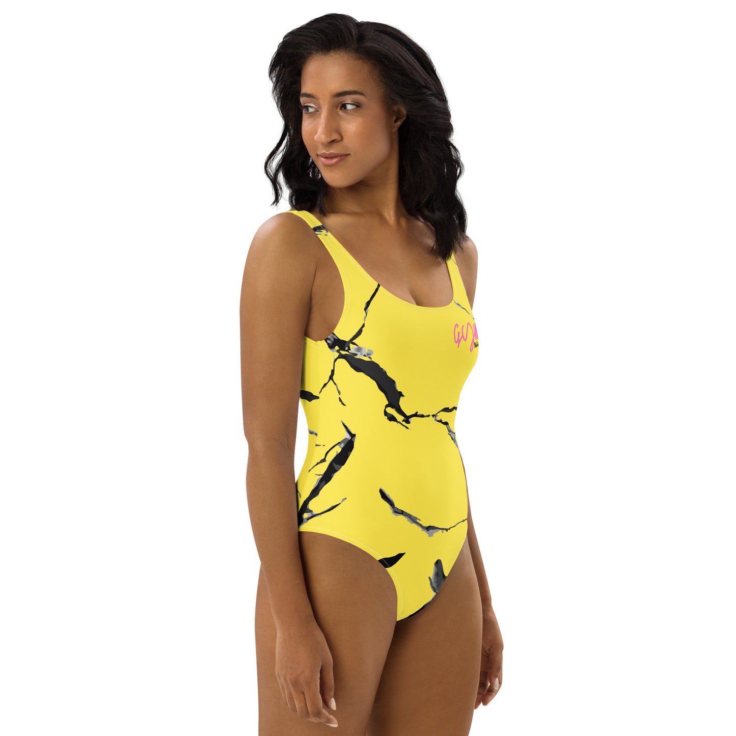 GymWidowz One-Piece Swimsuit - Daisy Yellow (Marble)