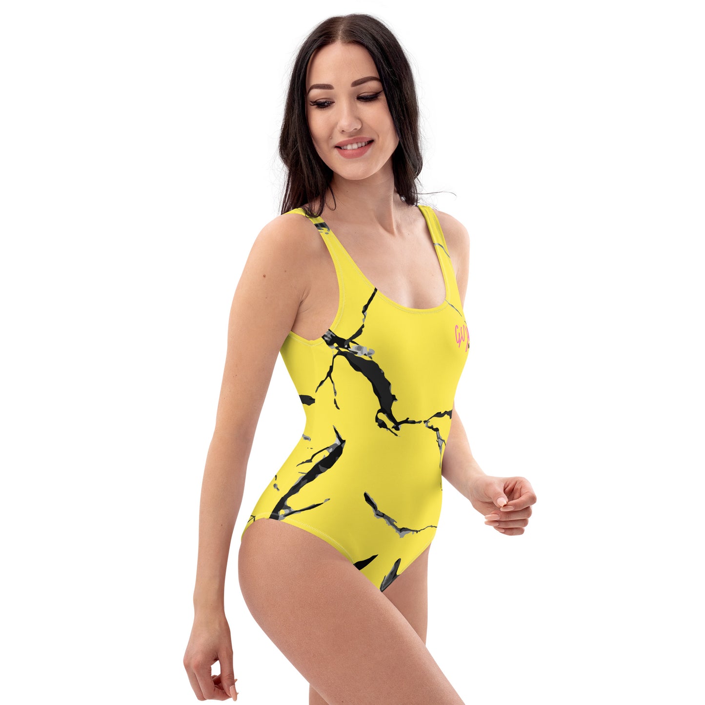 GymWidowz One-Piece Swimsuit - Daisy Yellow (Marble)