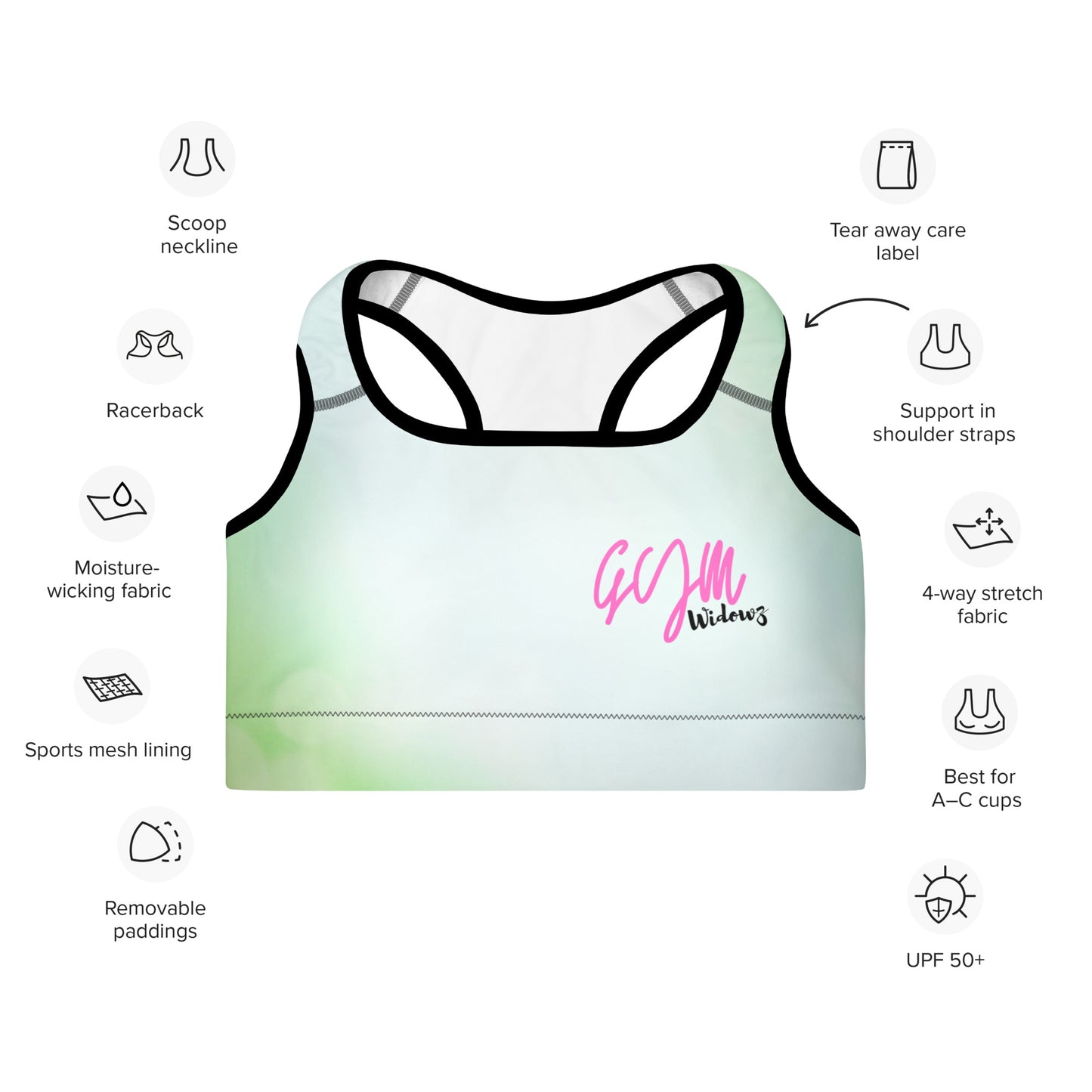 GymWidowz Padded Sports Bra - Hint of Mint